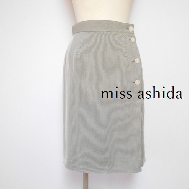 668574 miss ashida ミスアシダ グレー系 ストライプ柄 スカート 未使用タグ付 9【クリックポスト可】_画像1