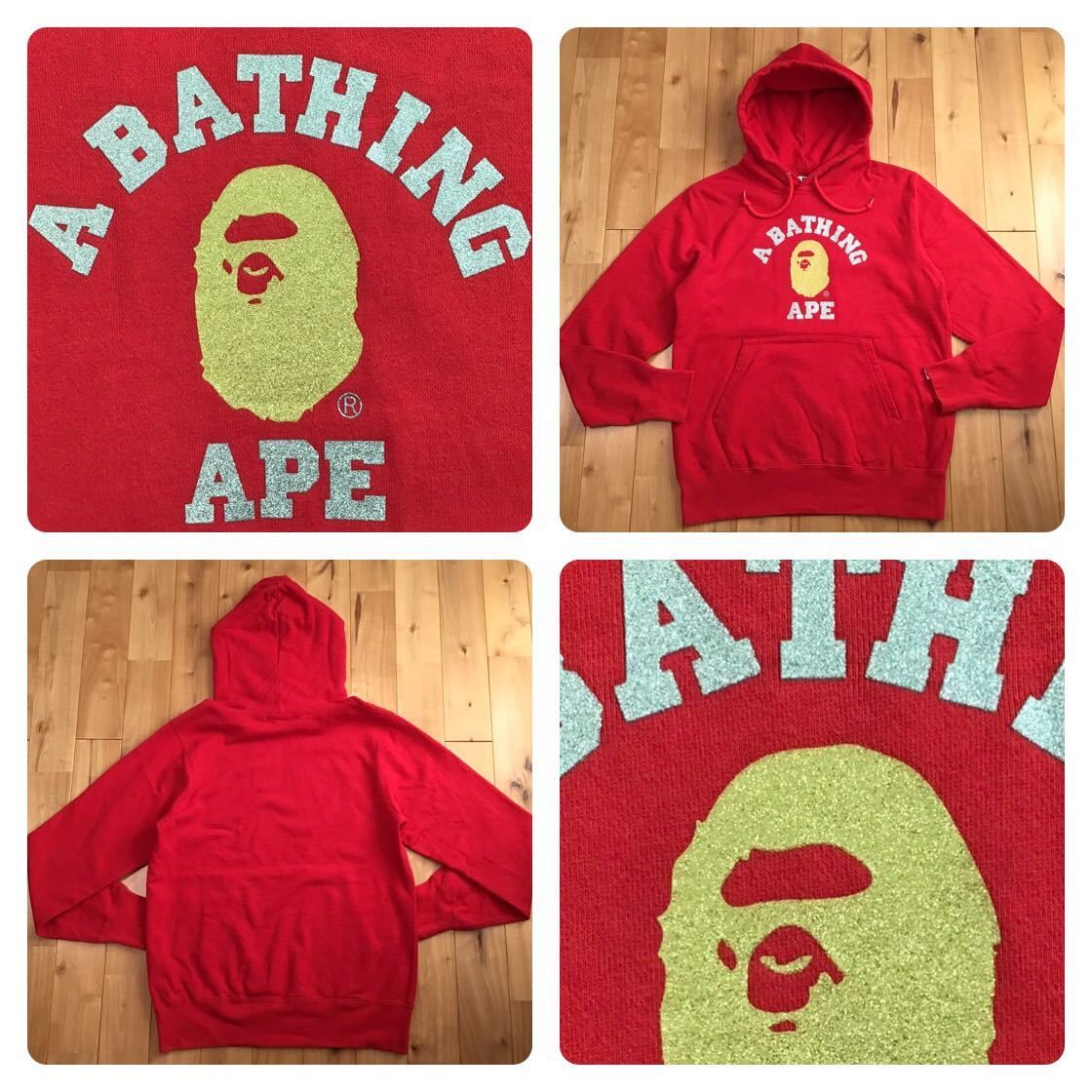 ラメプリント カレッジロゴ プルオーバー パーカー Mサイズ a bathing ape BAPE pullover hoodie エイプ ベイプ アベイシングエイプ w52_画像1