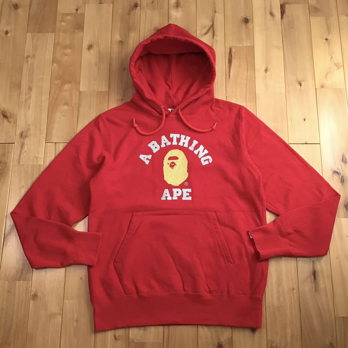 ラメプリント カレッジロゴ プルオーバー パーカー Mサイズ a bathing ape BAPE pullover hoodie エイプ ベイプ アベイシングエイプ w52_画像2