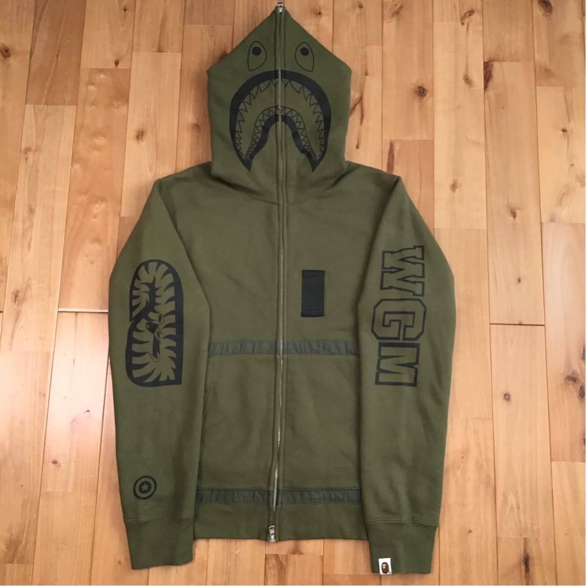 BAPE Hunting Logo Shark Full Zip Hoodie M size khaki a bathing ape Ape Bape A Bathing Ape Shark Parker i8