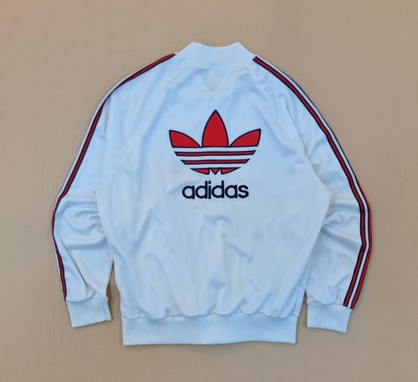 H6669 adidas アディダス トラックジャケット ジャージトップス 銀タグ USA製 80s 90s ヴィンテージ ホワイト/レッド Mの画像3