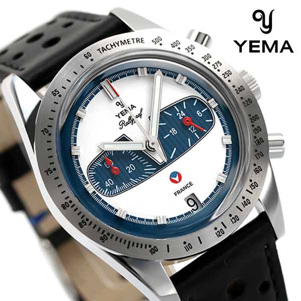 イエマ ラリーグラフ ミッシェル・ヴァイヨン 39mm クロノグラフ 腕時計 YMHF1572-MV YEMA ホワイト×ブラック