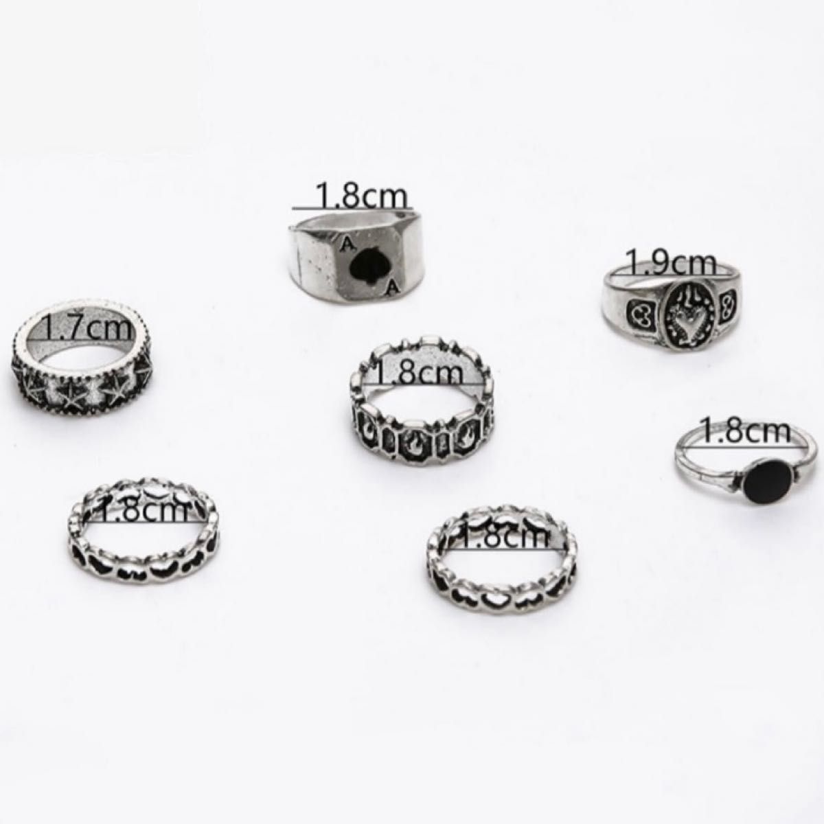 MS-01 ファッションリング 7点 セット シルバーカラー メンズ 重ねづけ まとめ売り 新品 指輪 韓国 アクセサリー