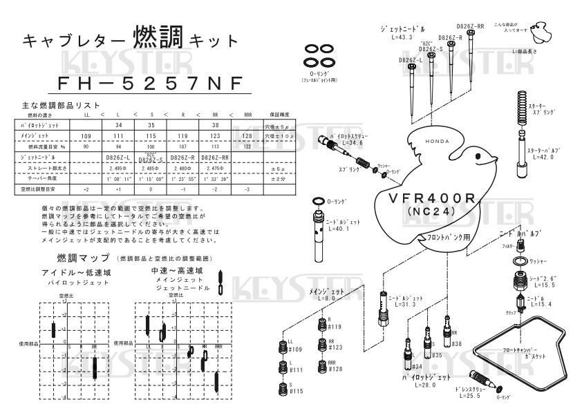 ■ FH-5257NF/R VFR400R NC24 キャブレター リペアキット キースター 燃調キットの画像5