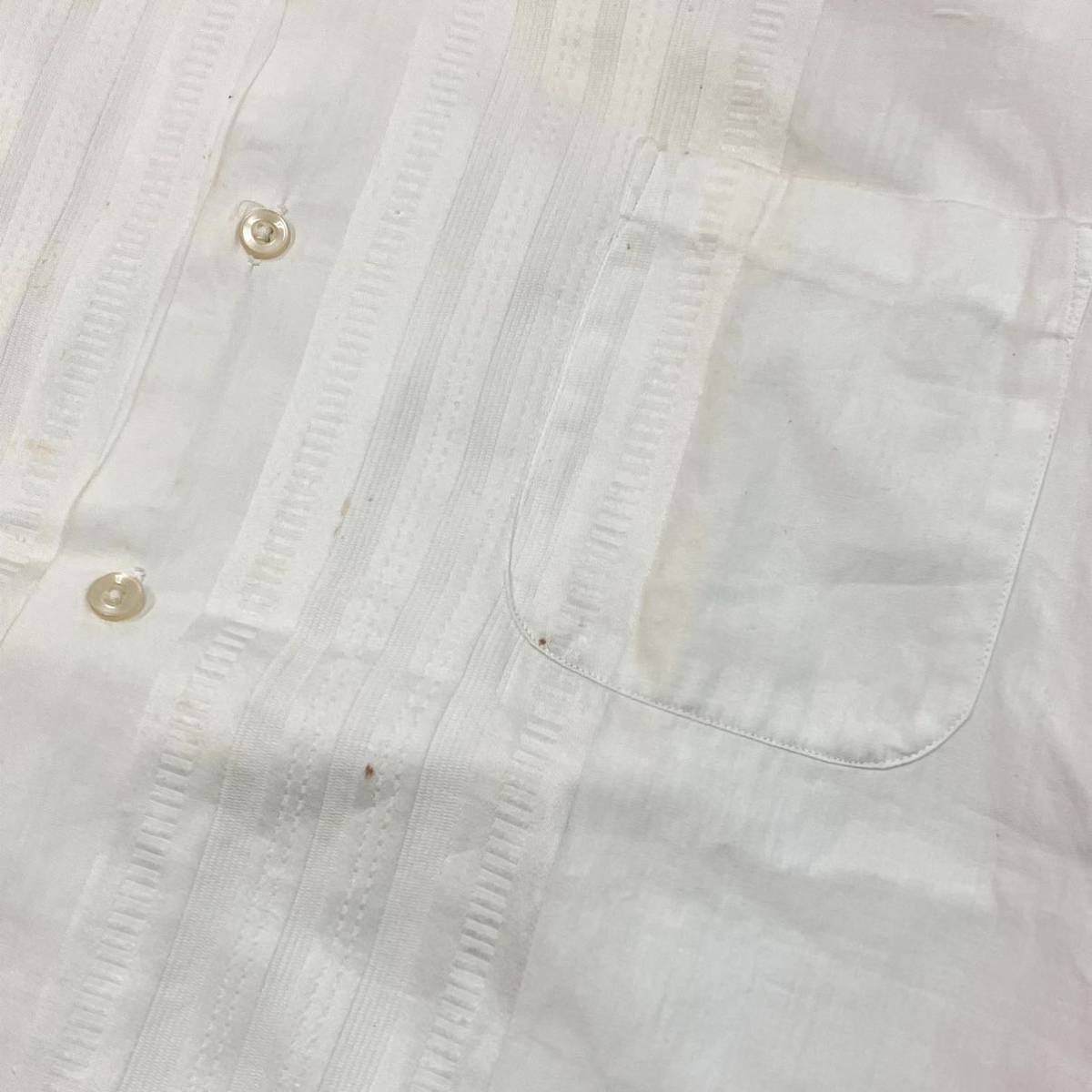 60S ビンテージ Bob Lunine グアヤベラシャツ キューバシャツ Guayabera Cuba 半袖 SIZE L ビッグサイズ SINGLE NEEDLE vuz0046_画像6