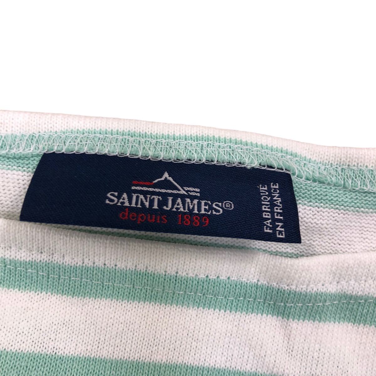 S148 フランス製 SAINT JAMES セントジェームス Tシャツ 長袖Tシャツ ロンT 長袖 トップス ボートネック 綿100% グリーン ホワイト_画像4