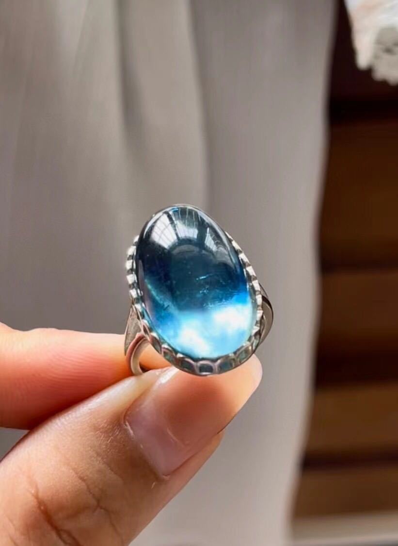 福袋セール】 ~【高級】天然 アクアマリン 8.8g s925 リング アクア
