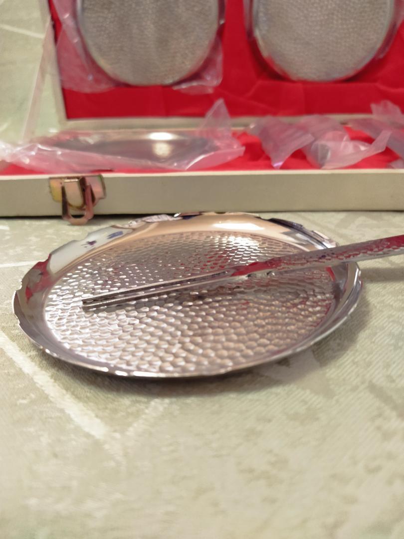 未使用　銘々皿　丸皿　銀仕上げ　5枚セット　AZUMA フォーク　10.5cm/アズマ　銀仕上げ_画像6
