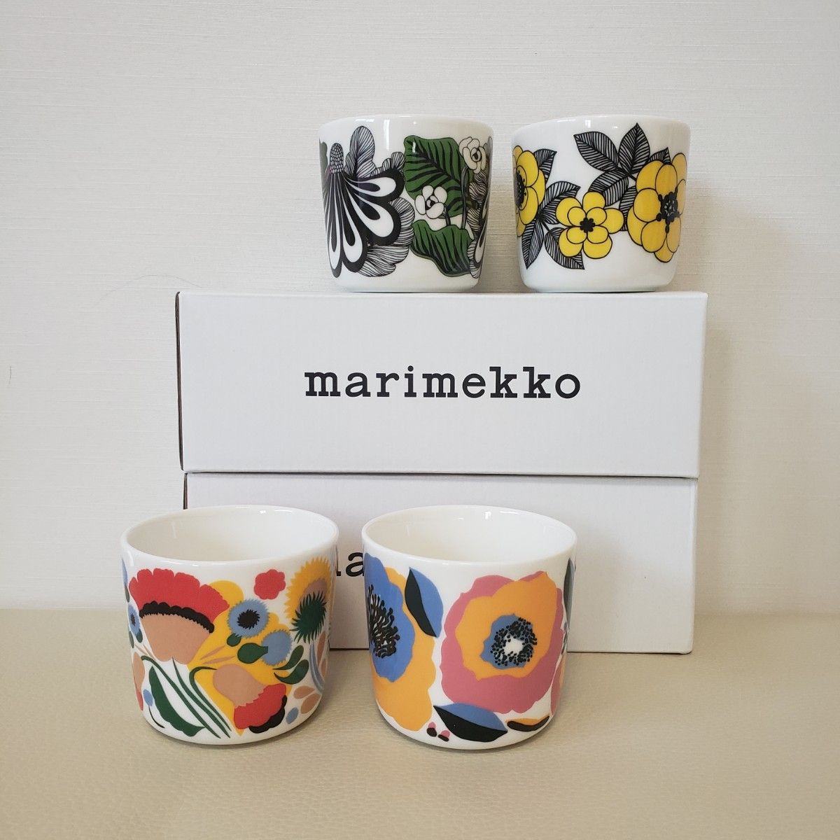 【4個セット】箱つき marimekko マリメッコ ラテマグ ピックケルッカ ロサリウム カーリメッツァ ケスティト