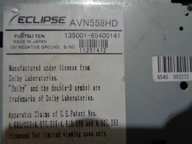 (K01) イクリプス 2DIN HDDナビ AVN558HD ワンセグ/DVD/CD 本体_画像7