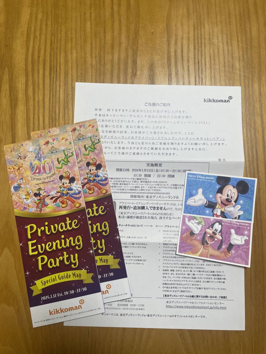 東京ディズニーランド キッコーマン プライベートイブニングパーティー貸切 2枚