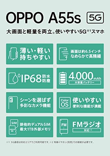 【新品・未開封・未使用】 OPPO A55s 5G 64GB ブラック SIMフリー 6.5インチ 即日発送_画像4