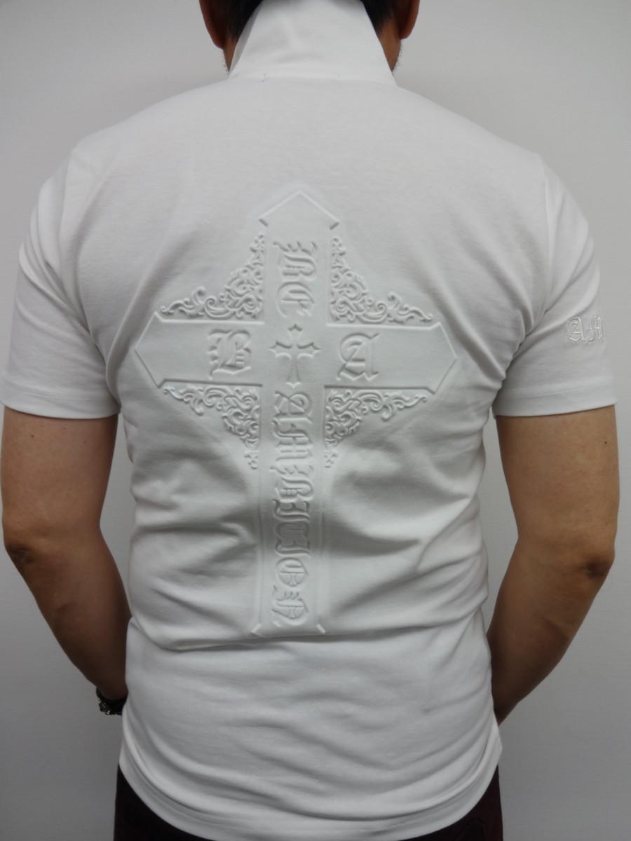 BeAmbition ビーアンビション A29102　Ｍ　白　クロス エンボス 半袖　Zip ポロシャツ 　W　新品 送料無料 おとこのブランド掲載