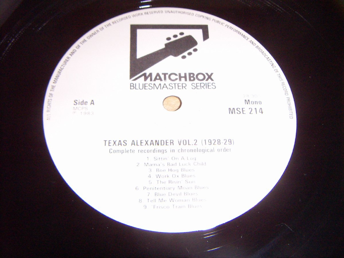 LP：TEXAS ALEXANDER VOL.2 1928-29 :Lonnie Johnson Eddie Lang Little Hat Jones；UK盤；MATCHBOXの画像2