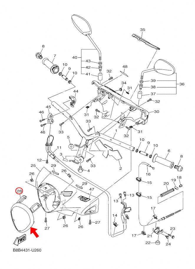 YAMAHA 純正 グランドフィラーノHYBRID ヘッドライトリム[クローム] #B8B-F835A-00【RIM, HEADLIGHT】_画像3