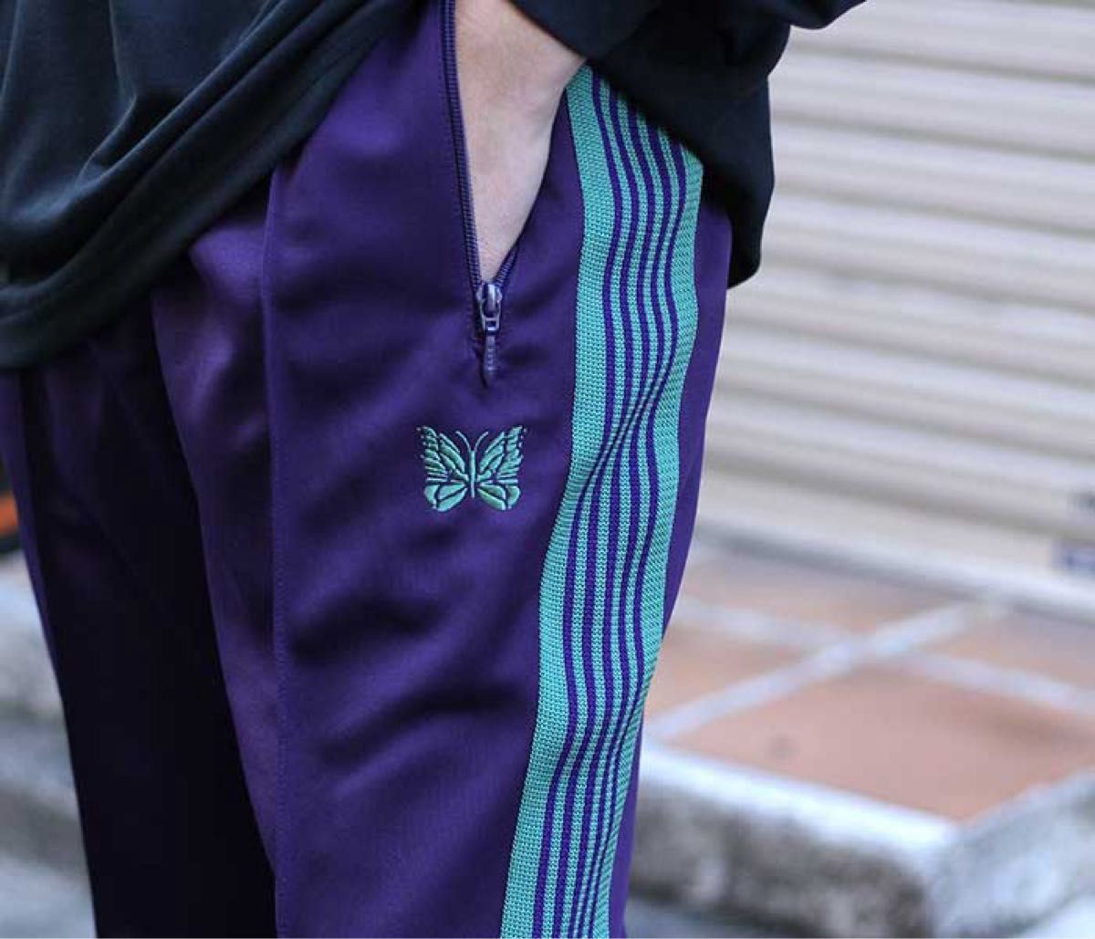 Needles トラックパンツ ブーツカット XS 紫×緑 21SS 滝藤