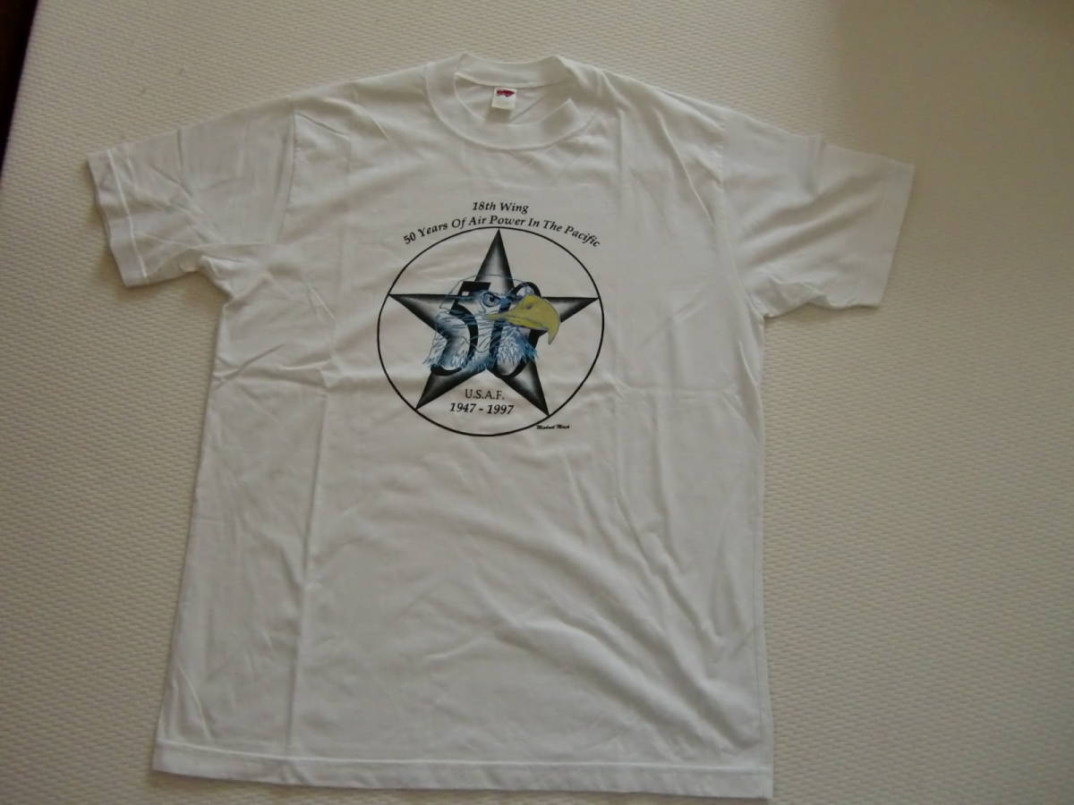 米空軍嘉手納基地　U.S.A.F　Kadena AB １８th wing　５０周年記念Tシャツ　サイズL_画像1