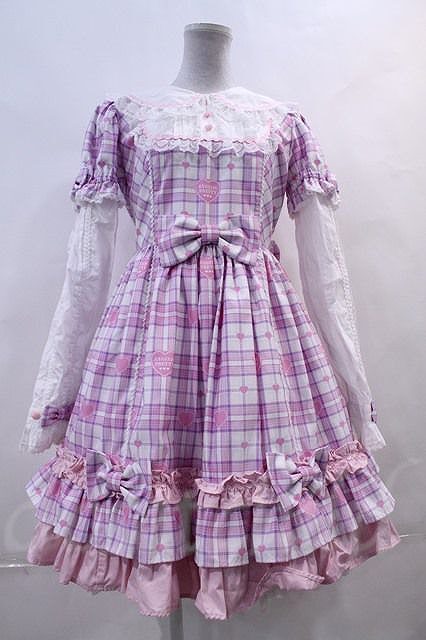 Angelic Pretty / Sprinkle Heart Tartanワンピース I-23-08-25-010i-1-OP-AP-L-HD-ZI-R