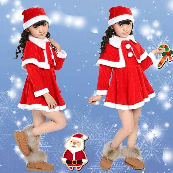 コスプレ衣装 キッズ用 サンタクロース クリスマス パーティー 子供用 こども用 女の子 ワンピース 100cm 110cm ch1023_画像1