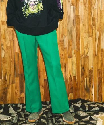 メゾンスペシャル スタプレ フレアパンツ メンズ 0 グリーン S フレア スラックス 緑 デザインパンツ ロンハーマン