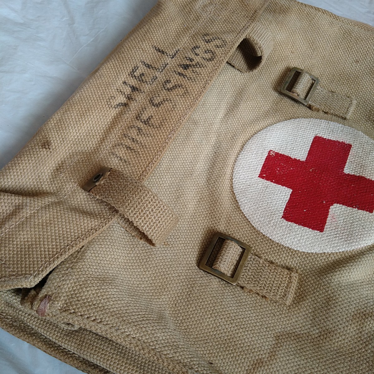 40s ヴィンテージ WW2 イギリス軍 SHELL DRESSING BAG レッドクロス 赤十字 RAMC ホスピタル メディカル キャンバス バッグ_画像6