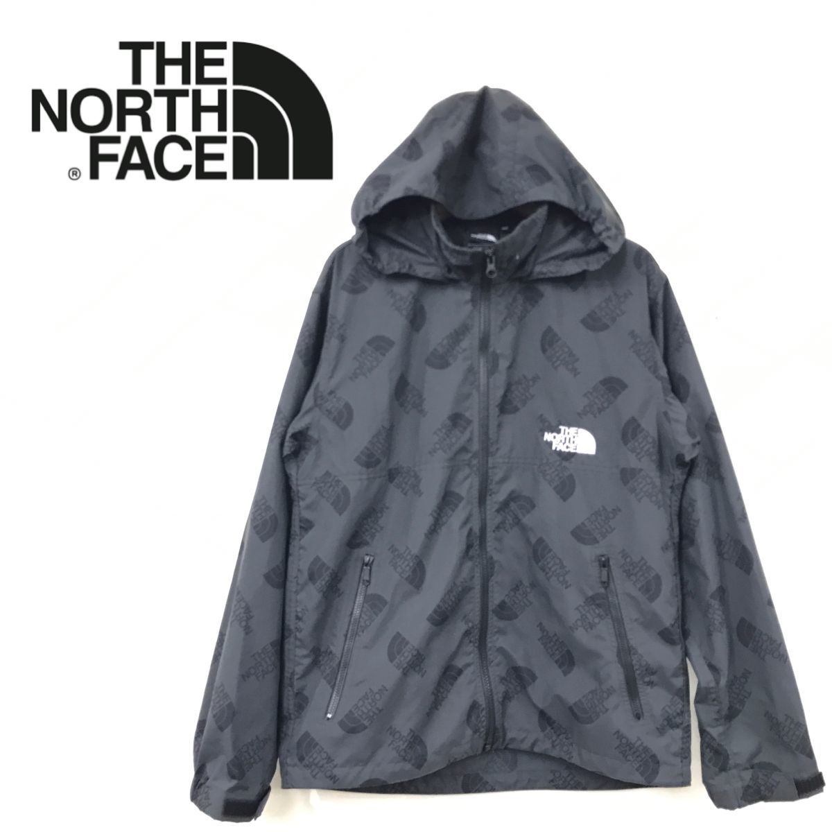 O1677-R◆THE NORTH FACE ザノースフェイス ジップアップナイロンパーカー◆サイズ150 キッズ ライトアウター ロゴデザイン ダークグレー_画像1