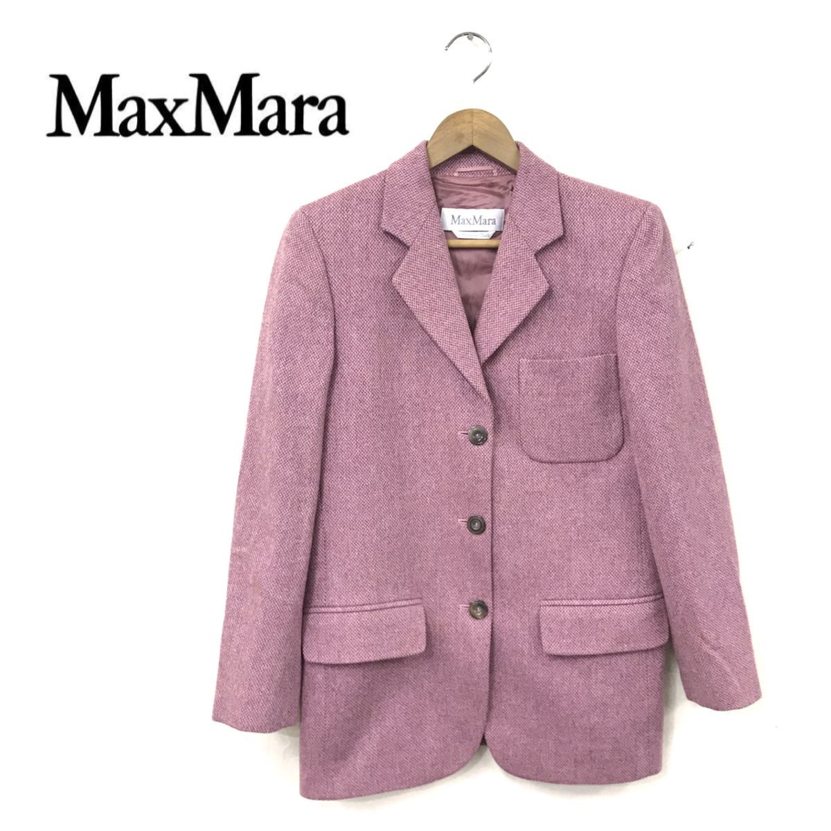 O2106-T-S◆イタリア製◆MaxMara マックスマーラ テーラードジャケット ブレザー 3B 総柄◆size2 ピンク レディース トップス ウール100_画像1