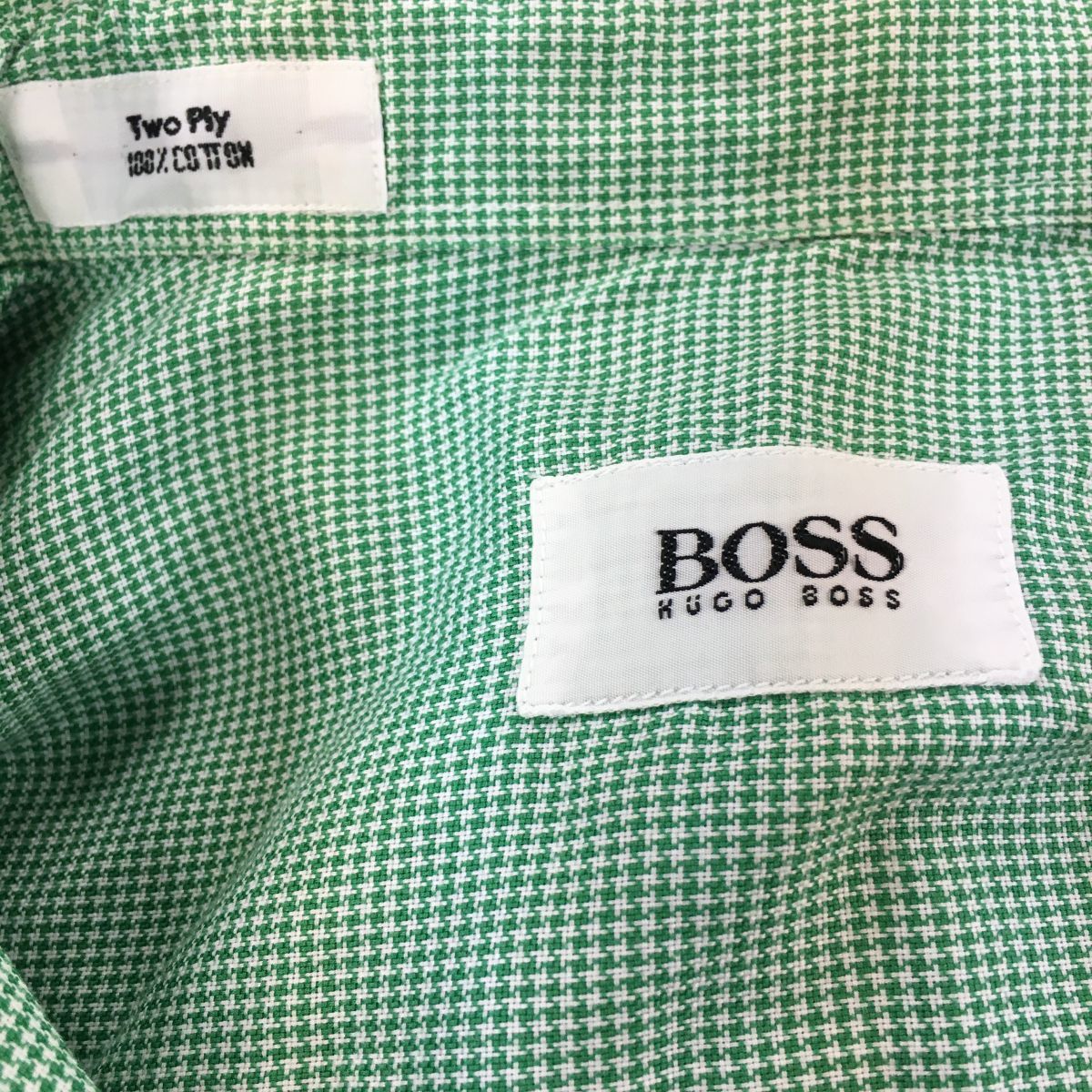 O2217-F◆ HUGO BOSS ヒューゴボス 長袖シャツ トップス ◆ size41 コットン100 グリーン 緑 ホワイト 白 古着 メンズ 秋冬_画像7