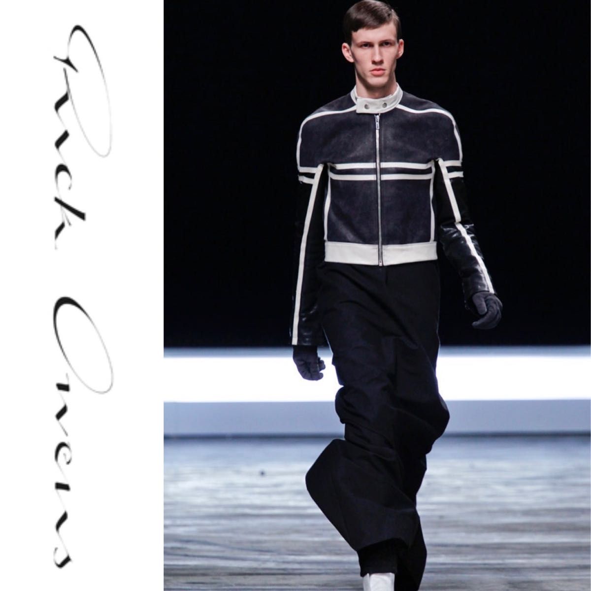 Rick Owens 12AW クロップドバイカラーレザージャケット 牛革 48-