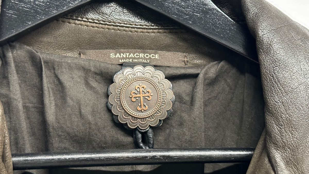サンタクローチェ ウォッシュ加工レザージャケット 牛革 ブラウン M メンズ SANTACROCE サファリジャケット