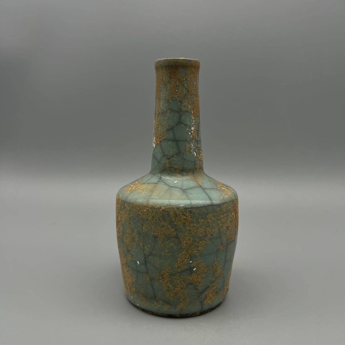 中国 古美術 宋代 龍泉窯 官窯 青磁 瓶 花瓶 時代物 高さ 17.5cm