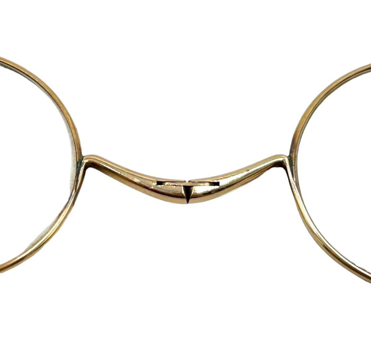 K18 18金 メガネ 折りたたみ 丸メガネ 昭和初期 総重量約14.7g 金無垢 金製品 中古_画像5
