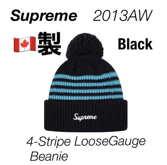 2013AW Supreme 4-Stripe Loose Gauge Beanieビーニー ニット帽