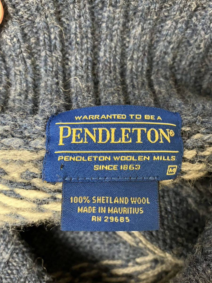 Pendleton ペンドルトン ショールカラー ニット セーター M ブルー系 シェットランドウール ビンテージ xpv_画像5