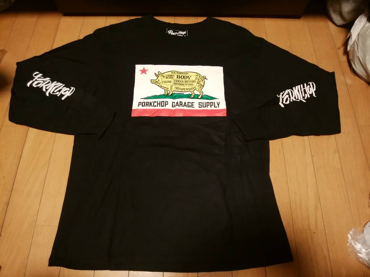 【PORKCHOP GARAGE SUPPLY ポークチョップ ガレージサプライ】長袖TシャツL 豚肉の部位プリント入り キムタク着モデル 限定 人気アイテム_画像1