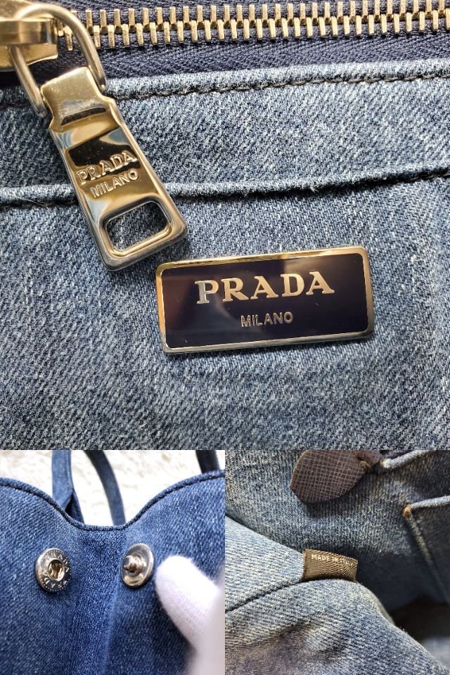 【極美品】プラダ PRADA カナパ ビジュー ブルー デニム レディース ハンドバッグ ショルダーバッグ　三角ロゴ レディース_画像7