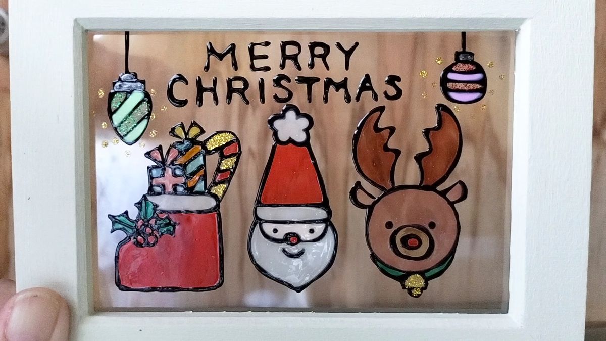 ステンドグラス風 クリスマス ブーツ サンタ トナカイ 12月 冬 グラスアート グラスデコ ガラス絵 イラスト ハンドメイド
