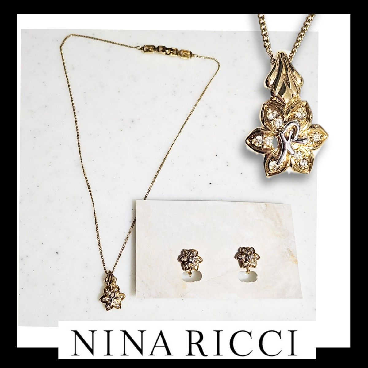 ニナリッチ  ラインストーン ネックレス  イヤリング セットで  ゴールド NINA RICCI