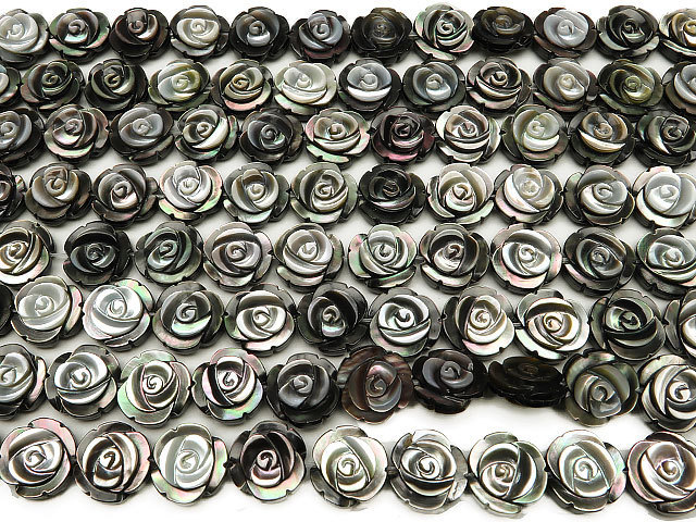 ブラックシェル 薔薇彫刻 12mm【1連販売】 / 9-1 SHBK12RZ_画像3