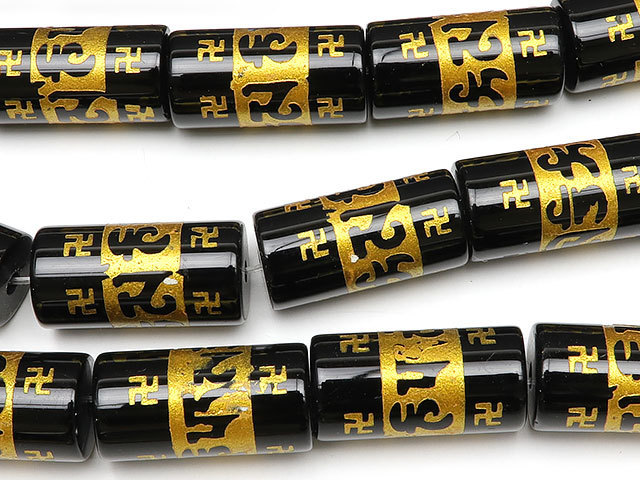  six character genuine . gold color sculpture onyx tube 20×10mm[1 ream sale ] / 9-56 OX20TB