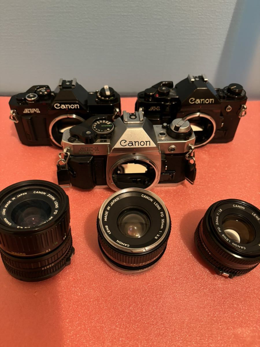 Canon AE-1 PROGRAM AV-1 A-1. レンズ3個 FD 35mm 1:3.5 FD 50mm 1:1.8