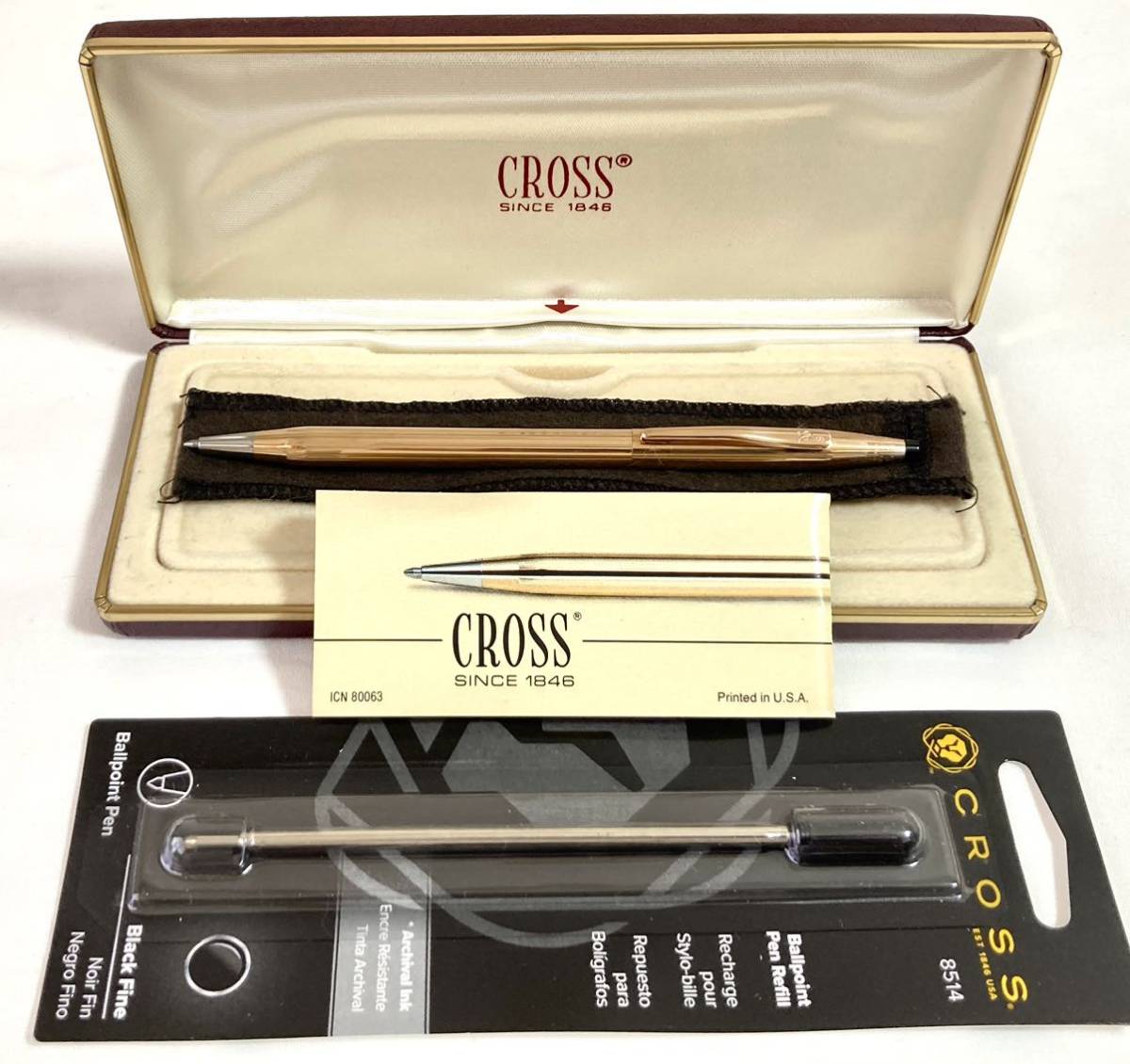 CROSS 14KT 1/20 金張 ボールペン未使用品 説明書、ケース付き-