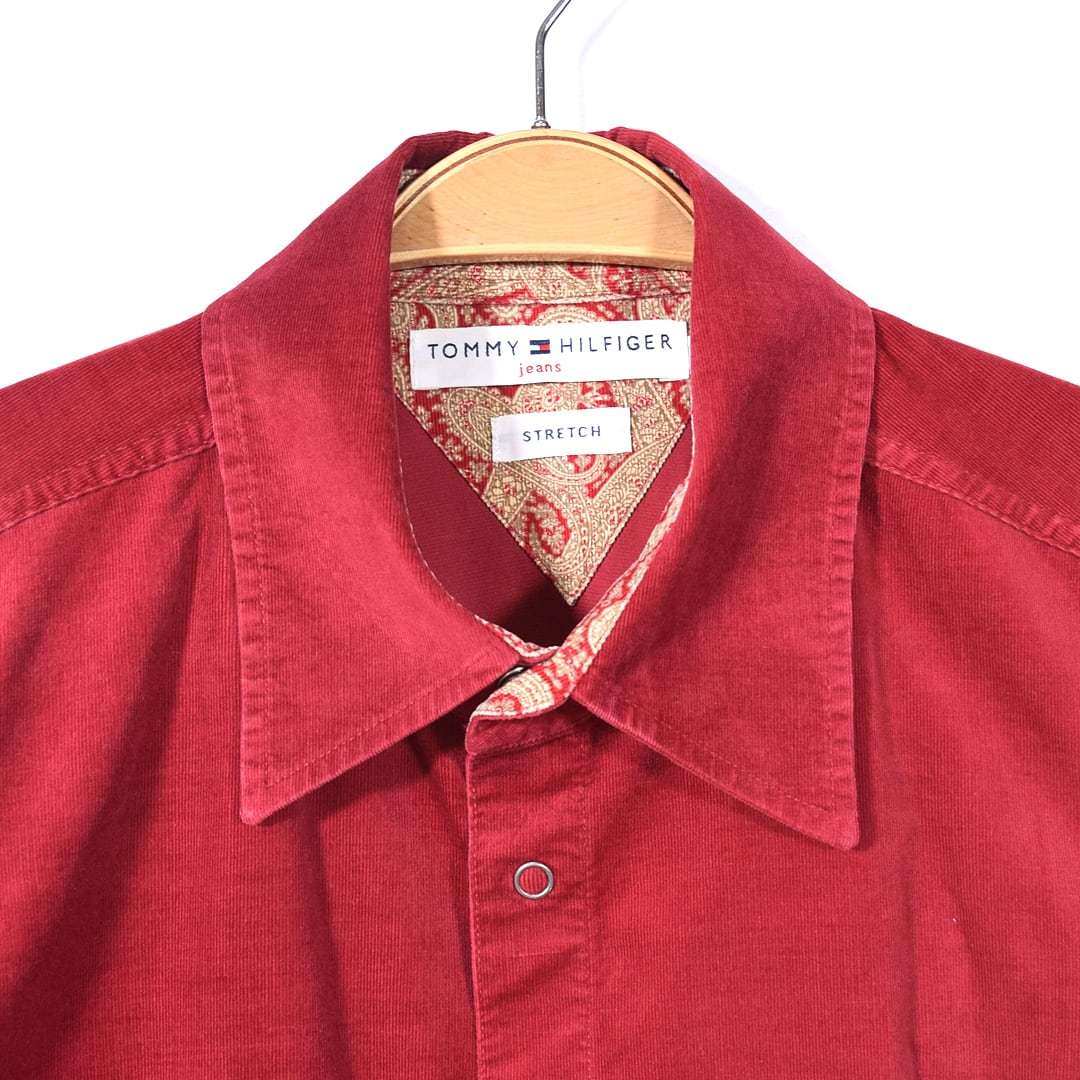 [ free shipping ] Tommy Hilfiger corduroy long sleeve shirt red red TOMMY HILFIGER lady's XL old clothes @CA1114