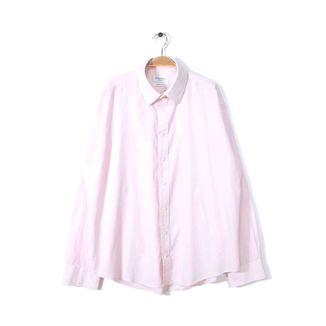 最旬トレンドパンツ YVES 長袖シャツ 薄ピンク 左胸ロゴ刺繍