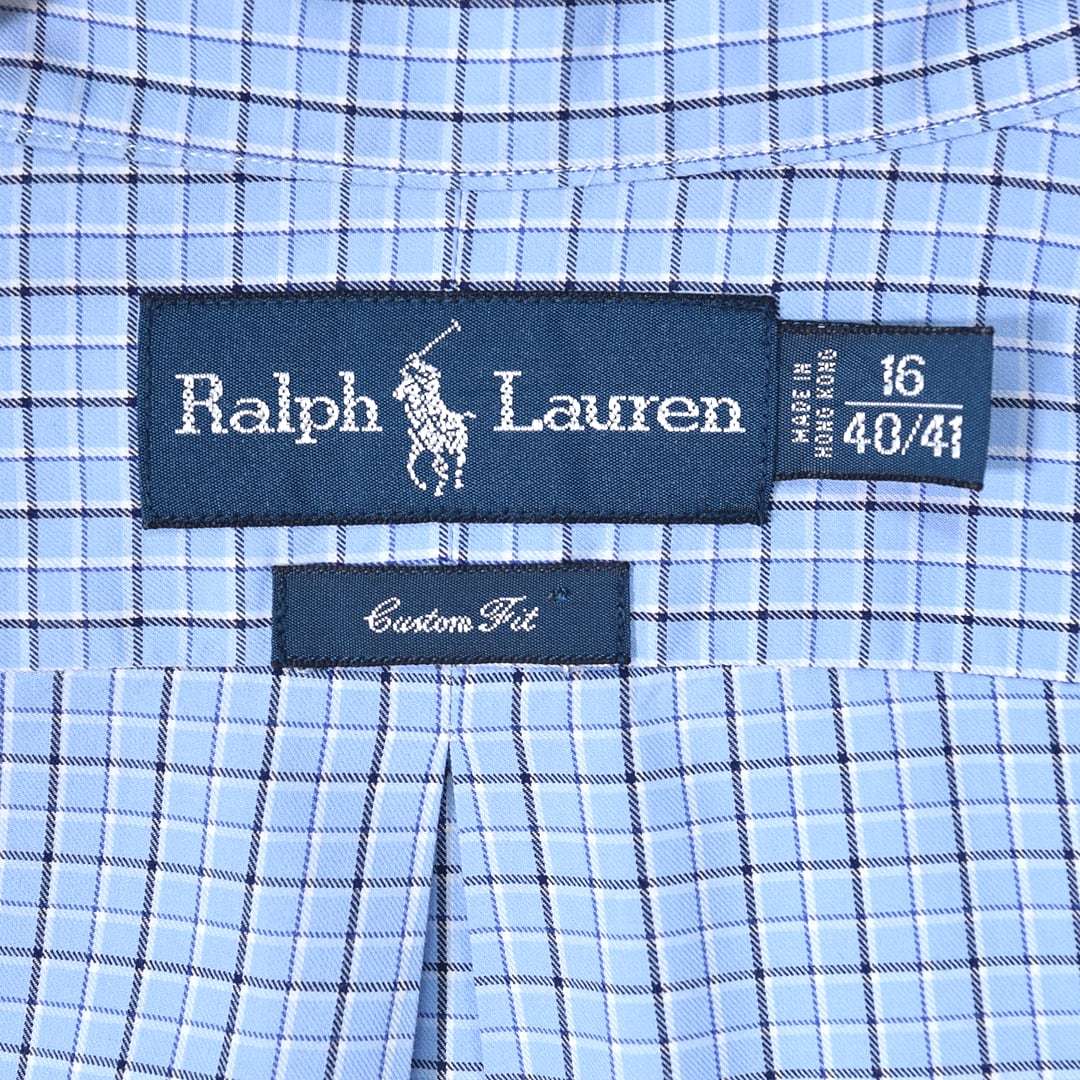 【送料無料】ラルフローレン ボタンダウンシャツ ブルーチェック マチ刺繍ポニー カスタムフィット RALPH LAUREN サイズL相当 @CA1163_画像7