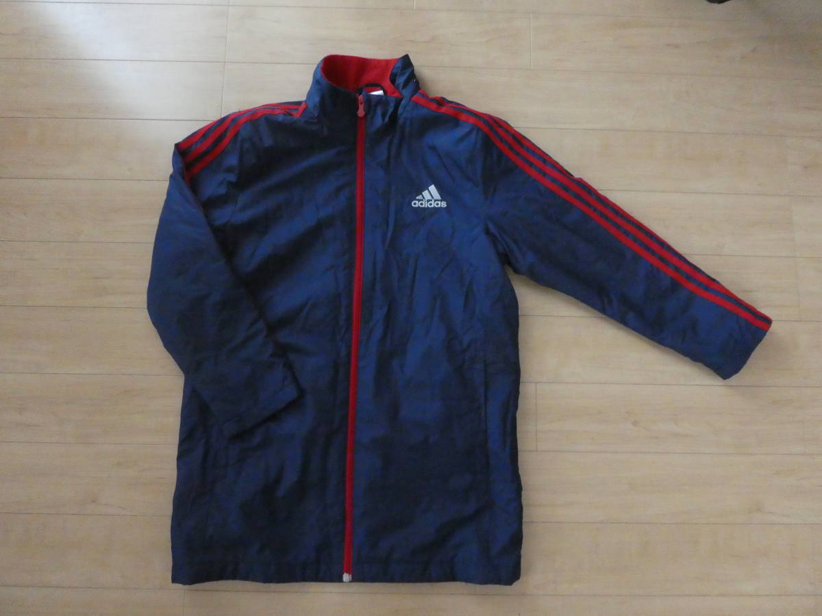 ★adidas★ベンチコート　ジャンバー★ネイビー＆レッド★150cm　裏起毛_画像1