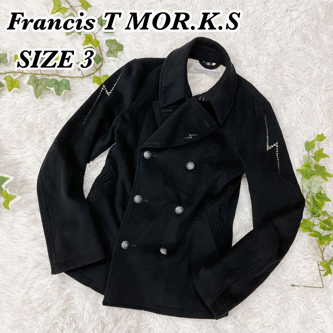 送料無料　Francis T MOR.K.S フランシストモークス　スカル　ウール　カシミヤ　コート　ジャケット　スワロ　ブラック　サイズ3　黒