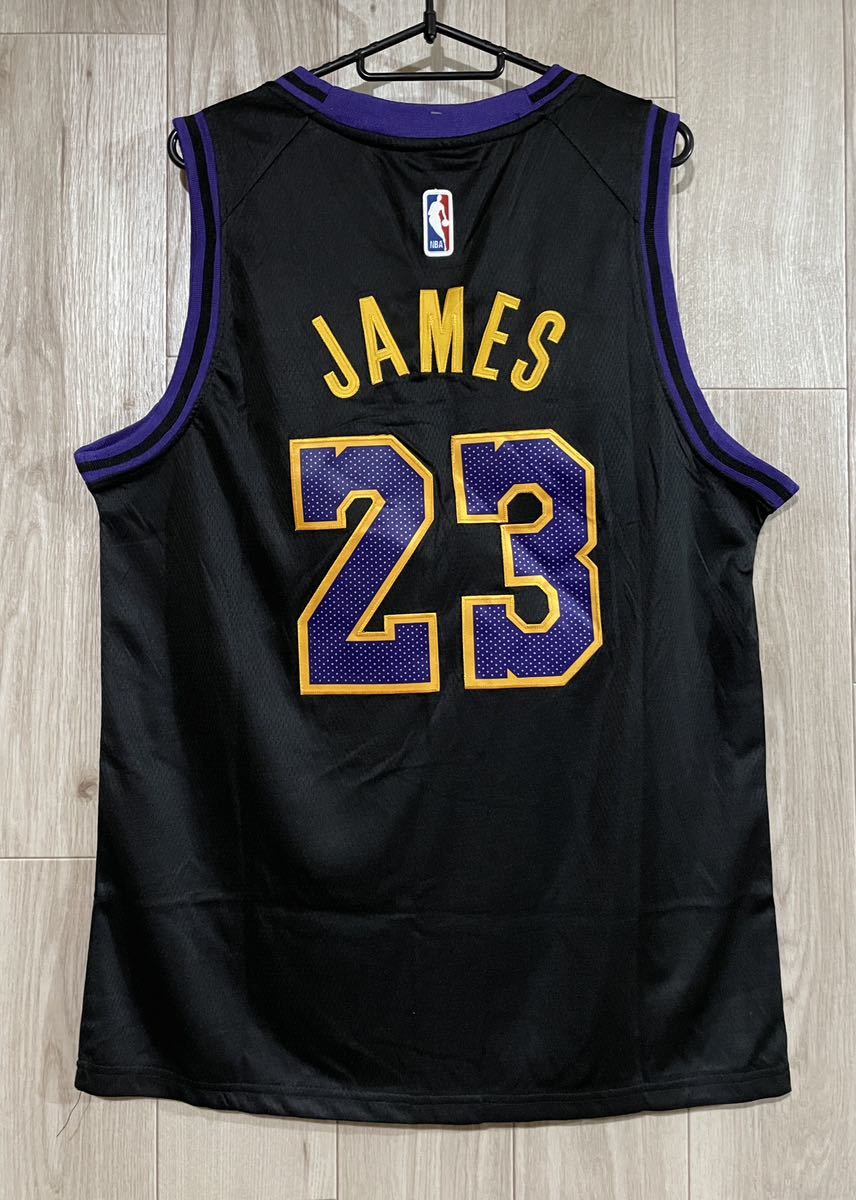 NBA LAKERS JAMES #23 レブロン・ジェームズ/ロサンゼルス・レイカーズ ユニフォーム ゲームシャツ ジャージ タンクトップ 黒青 M 刺繍_画像10