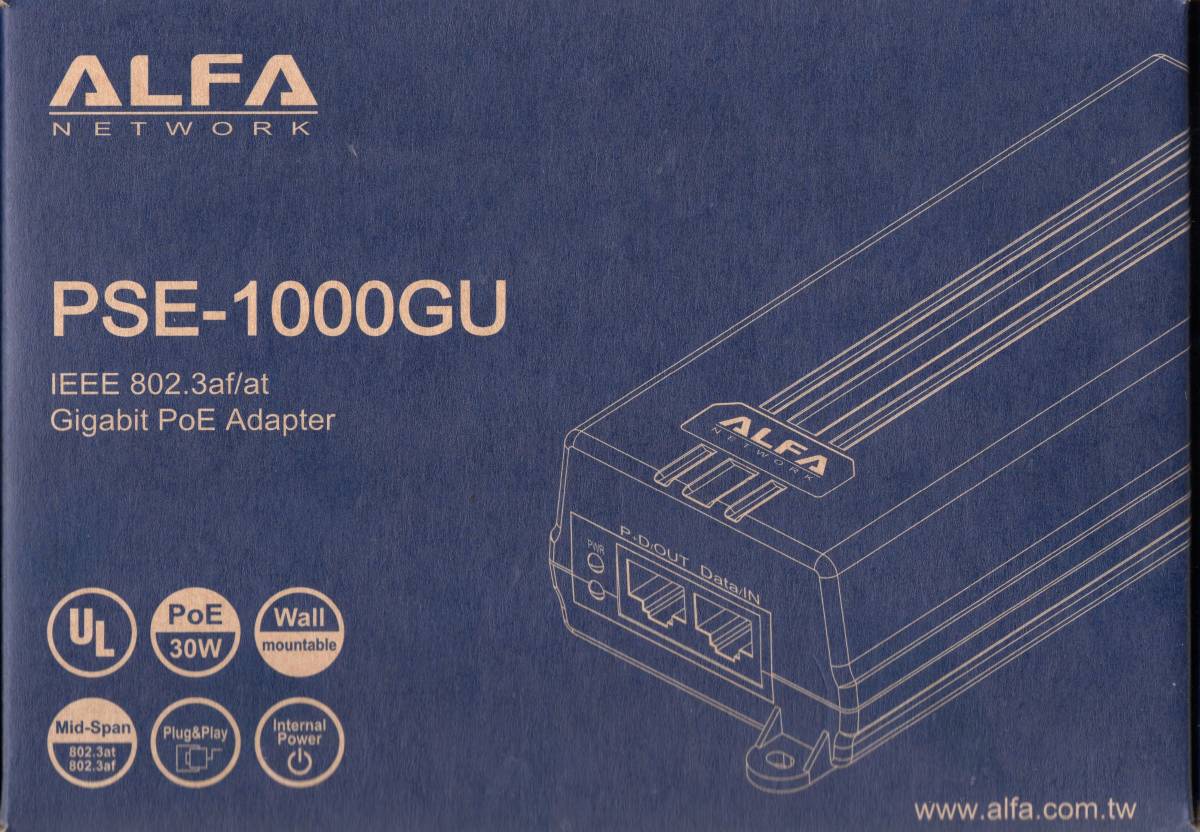 ALFA NETWORK ALFA PSE-1000GU 48V 30W Giga bit Giga PoE инжектор IEEE802.3at/af соответствует WAPM-1266R рабочее состояние подтверждено UL засвидетельствование получение 