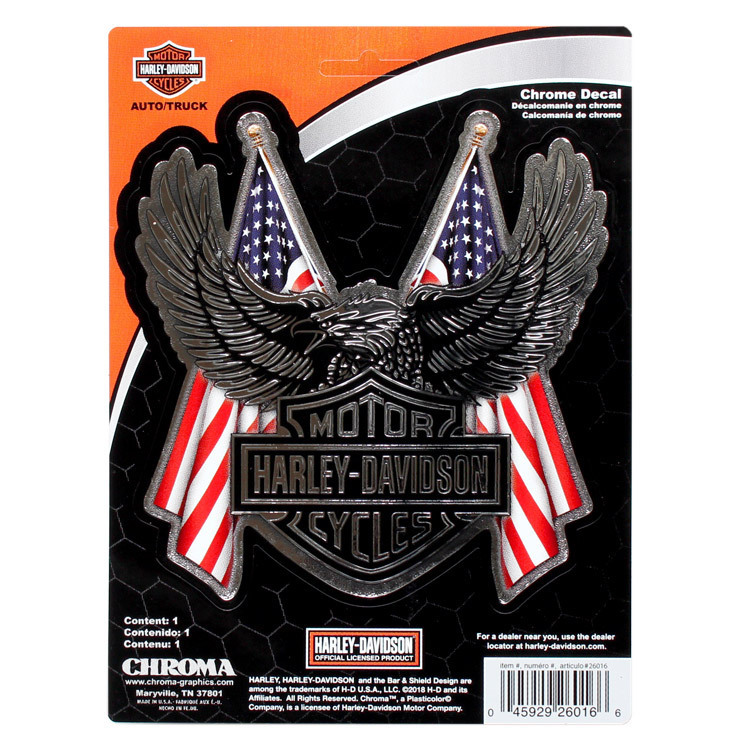 ステッカー ハーレーダビッドソン エンボス クロームデカール H-D Eagle w/US Flag CG26016 高さ14.8_画像1